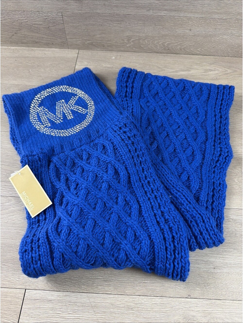 Michael Kors Scarf Womens One Size Blue MK Logo Metallic Knit NWT